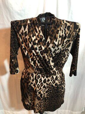 Chicos Sz 1 Leopard Print 3/4 Sleeve Elastic Waist Dress 18" Pit to Pit